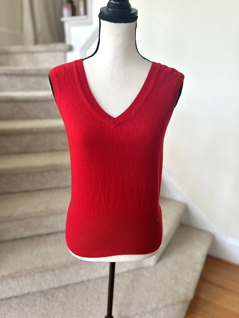 Tory Burch Red V-Neck Merino Wool Sweater Vest